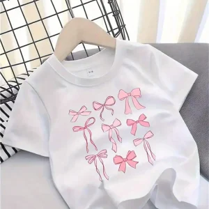Cute Bow Printed Cotton T-Shirt