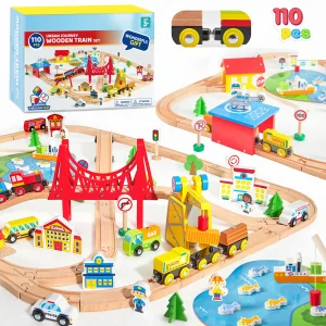 110/60 Pcs Wooden Train Set